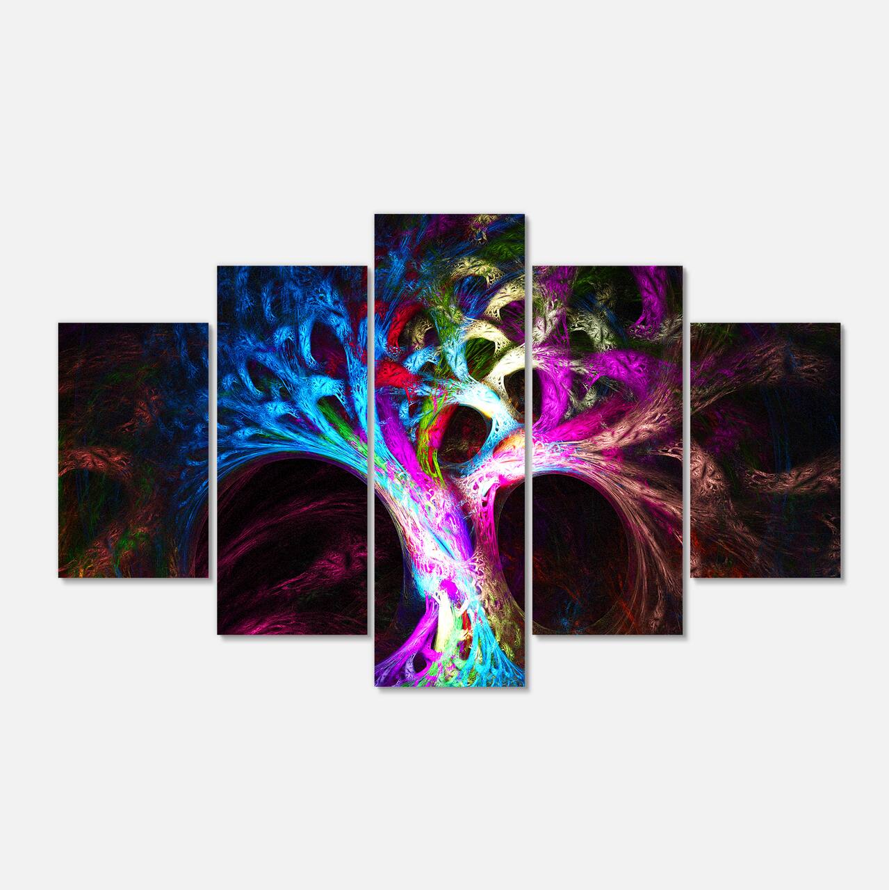 Designart - Magical Multi color Psychedelic Tree - Contemporary Canvas Art Print